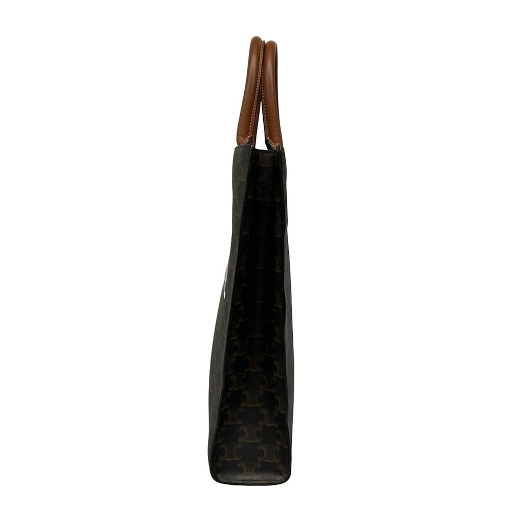 Celine Small Vertical Cabas Tote Bag Black Brown Triomphe Canvas Calf Skin - Picture 4 of 15